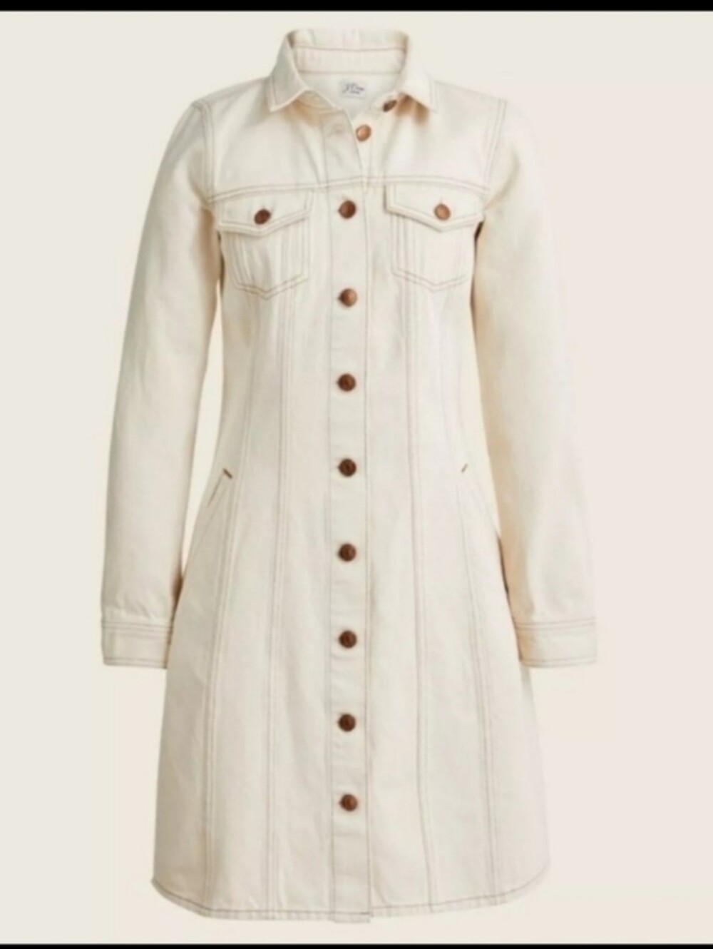 J. Crew Cream Button-Front Long Sleeve Denim Dress